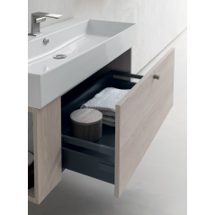 Meuble de salle de bain simple vasque de style contemporain mélaminé bois clair avec 1 miroir et armoires comp BD005