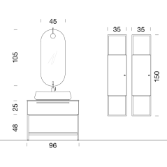 Meuble de salle de bain simple vasque de style contemporain mélaminé bois naturel avec 1 miroir et armoires comp BD010