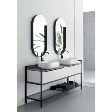 Meuble de salle de bain simple vasque de style contemporain mélaminé bois naturel avec 1 miroir et armoires compx BD010