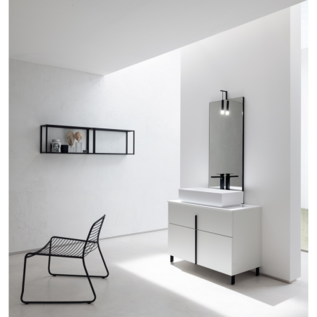 Meuble de salle de bain simple vasque de style contemporain melaminé perle avec 1 miroir et étagère comp BD004