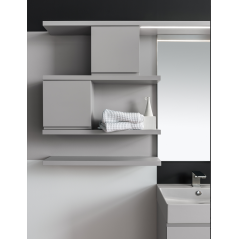Meuble de salle de bain simple vasque de style contemporain laqué gris clair mat avec 1 miroir et étagère compx BG41A