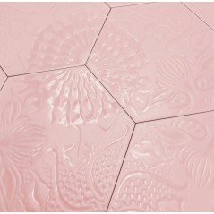 Carrelage décor hexagonal fond rose satiné décor brillant 25x22cm Dif gaudi rose