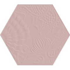 Carrelage décor hexagonal fond rose satiné décor brillant 25x22cm Dif gaudi rose