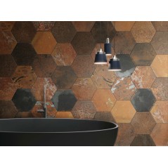 Carrelage hexagonal décoré effet métal rouillé 25x22x0.9cm, Dif oxydo