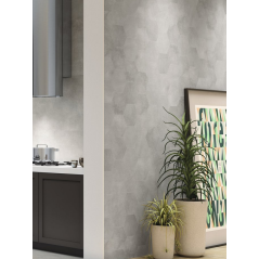 Carrelage salle de bain cuisine hexagonal en grès cérame émaillé imitation ciment 21x18,2cm apehexawork bianco