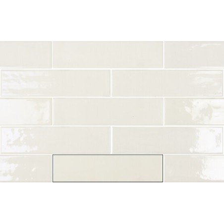 Carrelage imitation zellige blanc brillant pour le mur posé horizontalement 7.5x30cm apegmud white