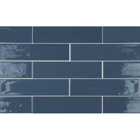 Carrelage imitation zellige bleu foncé brillant pour le mur chevron et droit 7.5x30cm apegmud blue