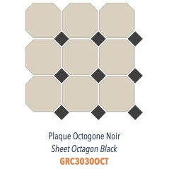 Ccarrelage en grès cérame pleine masse 10x10cm blanc cassé mat octogonal avec cabochon noir mat sur trame 30x30cm Dif