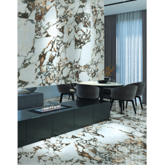 Carrelage imitation marbre gris et or poli brillant 79.3x79.3cm, 119.3x119.3cm rectifié, arcanodilon