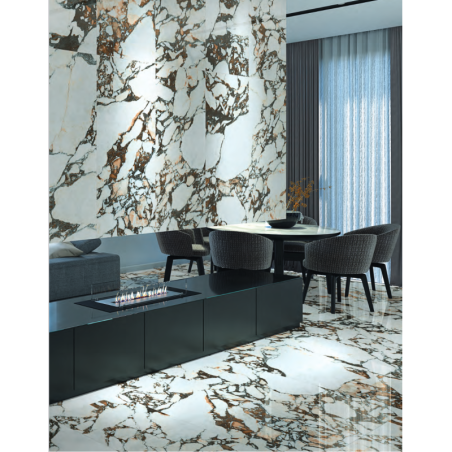Carrelage imitation marbre gris et or poli brillant 79.3x79.3cm, 119.3x119.3cm rectifié, arcanodilon
