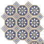 Carrelage imitation carreau ciment ancien bleu mat octogone 17x17cm et cabochon 7x7cm sur trame, natucottoalablue