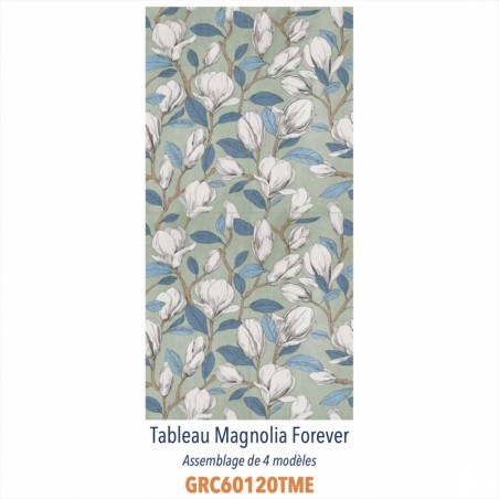Carrelage décor imitation magnolia blanc sur fond vert en grès cérame émaillé 60x120cm rectifié diff