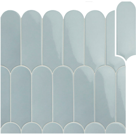 Carrelage demi rond bleu clair brillant dénuancé pour le mur 7.2x19.5cm, natfan mix acqua