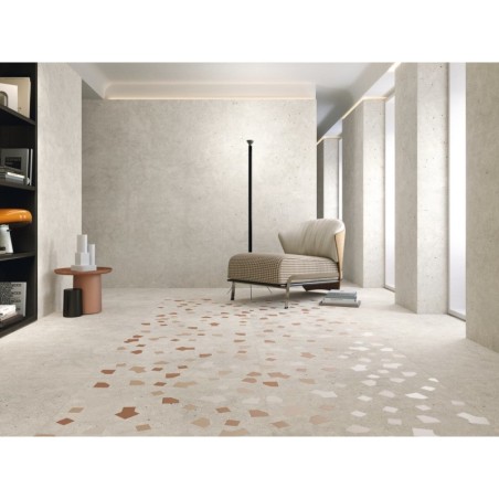 Carrelage décor imitation béton beige incrusté de rouge 60x120cm, ou 90x90cm rectifié, apegama ricetta avorio