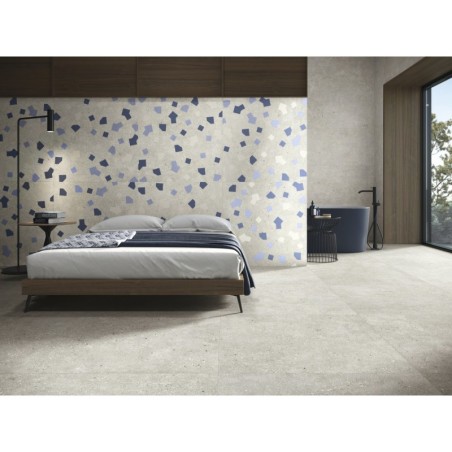 Carrelage décor imitation béton gris clair incrusté de bleu 60x120cm, ou 90x90cm rectifié, apegama ricetta grigio