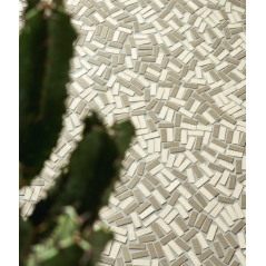 Mosaique rectangle beige et taupe clair mat grès cérame pleine masse jointé gris clair sur trame 315x320mm M+saico clay plaster