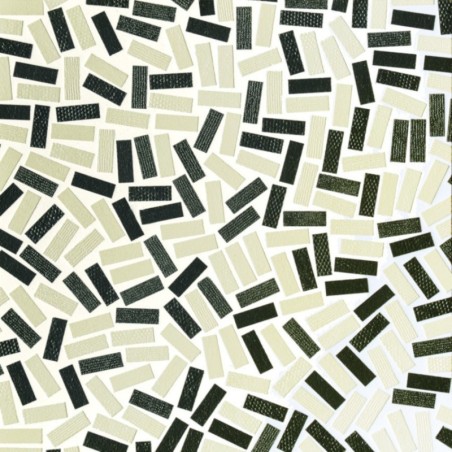 Mosaique rectangle noir et beige mat grès cérame pleine masse jointé blanc sur trame 315x320mm M+saico coal plaster