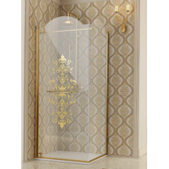 Cabine de douche montant doré, en verre trempé anticalcaire, art-déco, sérigraphiée, hauteur 200-215cm décor meg sovrana A40