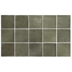 Carrelage imitation terre vert kaki mat, sol et mur 10x10x0.9cm et 6x24.6x0.9cm, equargile khaki