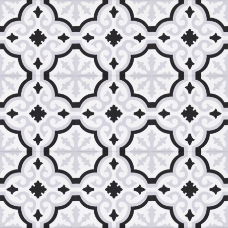 Carrelage imitation carreau ciment décoré noir et blanc mat, sol et mur, 20x20x0.9cm, pasicorly blanc