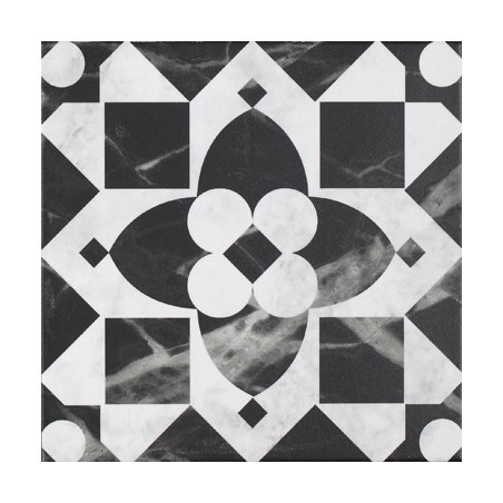 Carrelage imitation carreau ciment patchwork noir et blanc mat, sol et mur, 20x20x0.9cm, pasicistanbul