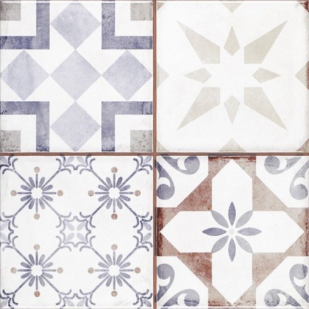 Carrelage imitation carreau ciment décoré patchwork multicolore mat, sol et mur, 20x20x0.9cm, pasicoseville