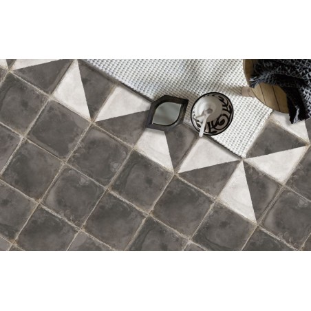 Carrelage imitation vieux carreau ciment noir mat, sol et mur, 20x20x0.9cm, pasicgades ceniza