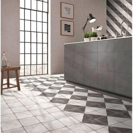 Carrelage imitation vieux carreau ciment blanc mat, sol et mur, 20x20x0.9cm, pasicgades lampara