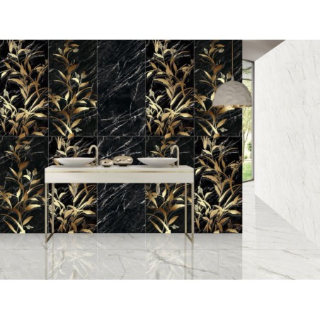 Carrelage décoré imitation marbre noir poli brillant et or rectifié 60x120cm, duragata jungle A et B