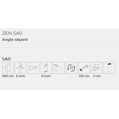 Paroi de douche fixe en verre transparent, montant cuivre brossé satiné, hauteur 200cm largeur variable megxzen sao