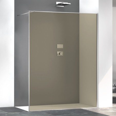 Paroi de douche fixe couleur bronze anti-calcaire, montant chromé brillant, hauteur 200cm largeur variable megzen sao