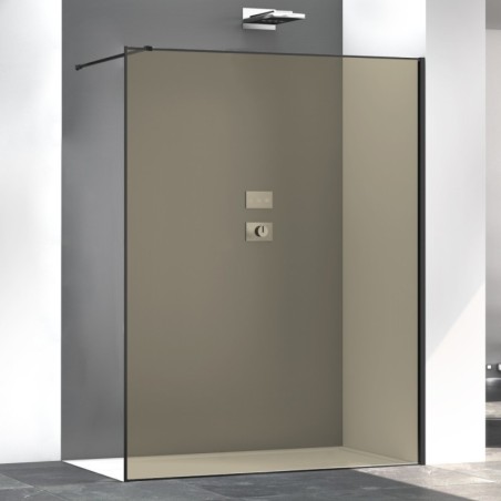 Paroi de douche fixe couleur bronze anti-calcaire, profilé noir mat, hauteur 200cm largeur variable megzen sao