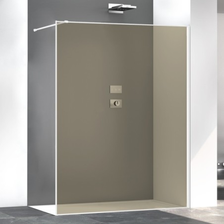 Paroi de douche fixe couleur bronze anti-calcaire, profilé blanc mat, hauteur 200cm largeur variable megzen sao