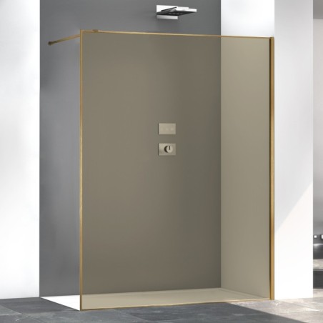 Paroi de douche fixe couleur bronze anti-calcaire, profilé or brossé satiné, hauteur 200cm largeur variable megzen sao