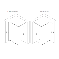 Paroi de douche fixe translucide anti-calcaire, montant aluminium brossé satiné, hauteur 200cm largeur variable megzen sao