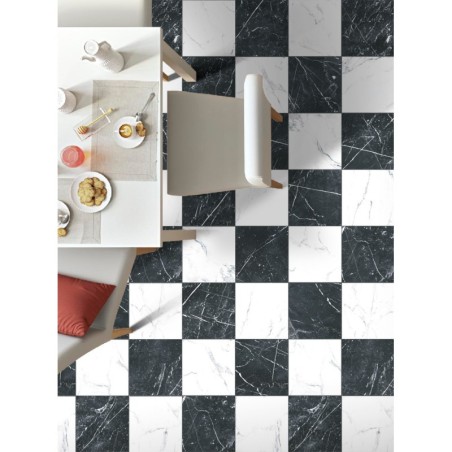 Carrelage damier noir et blanc mat imitation marbre veiné 25x25cm Dif