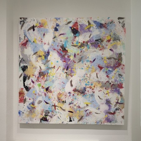 Peinture contemporaine, tableau moderne figuratif, acrylique sur toile 100x100cm intitulée: poissons blanc 1