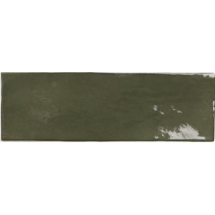 Carrelage effet zellige marocain vert olive brillant nuancé fait main 10x10cm et 6.5x20cm apeseville green