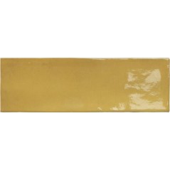 Carrelage effet zellige marocain jaune ocre brillant nuancé fait main 10x10cm et 6.5x20cm apeseville honey