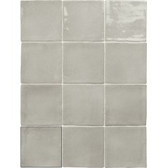 Carrelage effet zellige marocain gris clair brillant nuancé fait main 10x10cm et 6.5x20cm apegseville grey