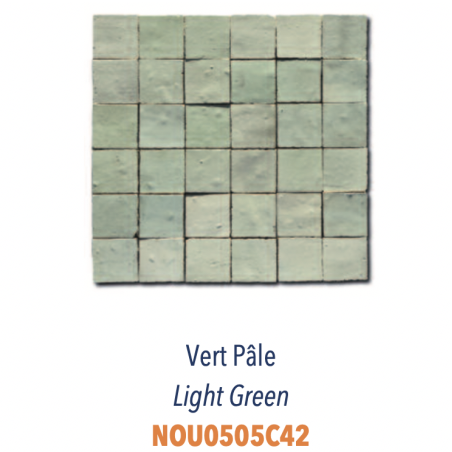 Mosaique zellige salle de bain crédence cuisine D 5x5cm vert pale sur trame 30x30cm