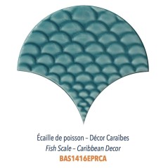 Carrelage écaille de poisson bleu turquoise brillant décor et lisse 14x16cm pour le mur diff caraibes