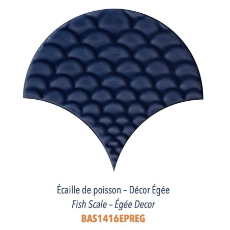 Carrelage écaille de poisson bleu foncé brillant décor et lisse 14x16cm pour le mur diff egee