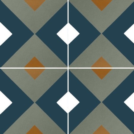 Carrelage ciment décor géométrique renev4 20x20cm bleu orange et blanc