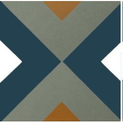 Carrelage ciment véritable décor géométrique renev4 20x20cm bleu orange et blanc