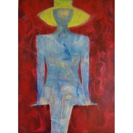 Peinture contemporaine, tableau moderne figuratif de nu , acrylique sur toile 100x73cm intitulée: femme au chapeau vert
