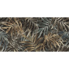 Carrelage décor feuille vert foncé mat 60x120 rectifié, santasable jardin 02 présenté avec santasable gris