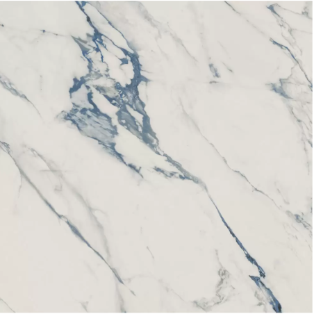 Carrelage imitation marbre blanc veiné de bleu poli brillant, salon, XXL 98x98cm rectifié,  Porce1840 Fir bleu
