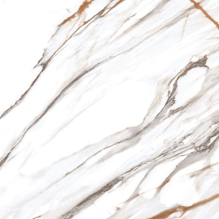 Carrelage imitation marbre émaillé blanc brillant veiné de noir et d'or 60.8x60.8cm, non rectifié géoxohio gold