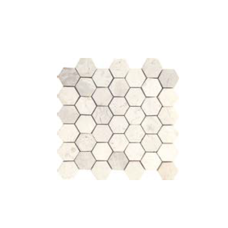 Mini tomette hexagonale marbre ivoire sur trame salle de bain cuisine 28.5x31.5cm mox ivory